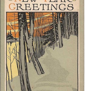 RÉSERVÉ À ANGELA - Carte postale graphique du Nouvel An forestier, 1910
