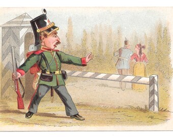 Halt! Romance Millinery Trade Card, ca. 1880