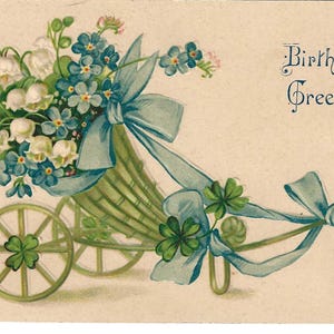 Blumen- Füllhorn- Geburtstags- Postkarte, c. Um 1910