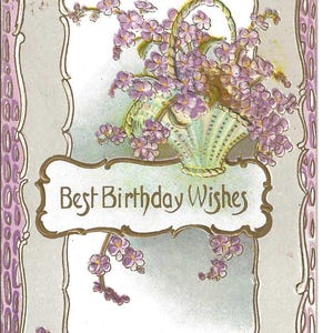 Violet Basket Birthday Postcard, c, 1910