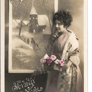 Snowy Picture Lady French Christmas Photo Postcard, c. 1910