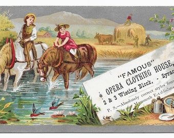 RESERVED FOR ADRIENNE - Farm Landscape Clothing Trade Card, c. 1880