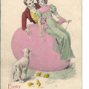 Cartolina di Pasqua con coppia di uova rosa, c. 1910