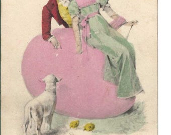 Carte postale de Pâques avec un couple d'oeufs roses, v. 1910