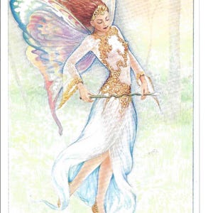 RESERVADO PARA ANGELA - Cartão postal de fada da floresta assinado pelo artista, 1993