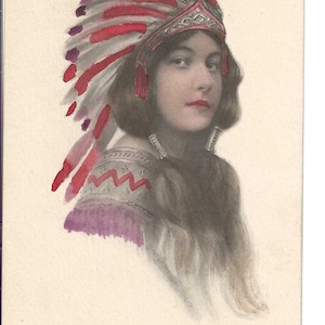 Piękna Indianka Amerykanka, pocztówka z nakryciem głowy w koronie, 1911 r.