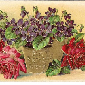 Veilchen- und Rosen-Geburtstags-Postkarte, c. Um 1910
