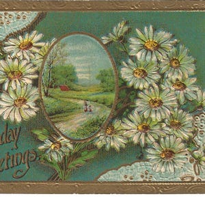 Lacy Daisy Geburtstags-Postkarte, c. Um 1910