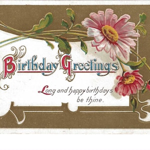 RESERVED FOR ANGELA - Pink Daisies Geburtstags Postkarte, c. Um 1910