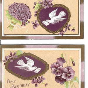 RESERVED FOR MERISSA - Lovebirds and Flowers Birthday Postkarten, 1910