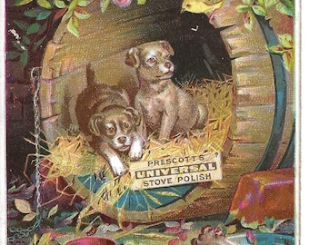RISERVATO A MANUELA - Cartolina commerciale polacca "Cuccioli di stufa", circa 1880