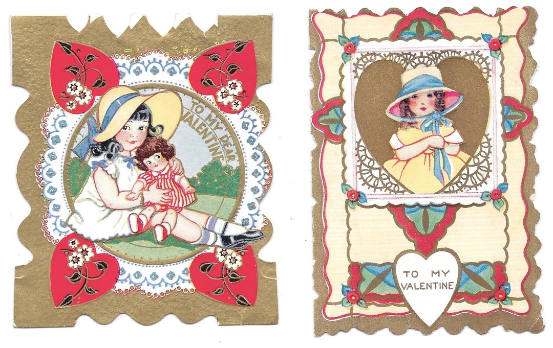 Pair of Little Girl Valentine Cards, C. 1930 Etsy
