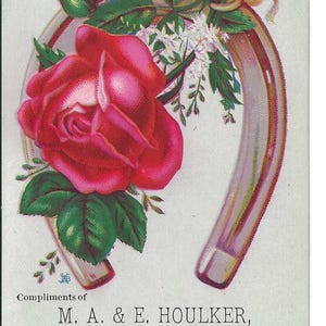 Rosige Hufeisen-Warenhandelskarte, c. Um 1880