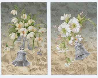 Pair of Floral Bell Easter Postcards, 1910