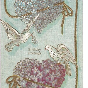 RESERVED FOR MERISSA - Lovebirds and Hearts Birthday Postkarte, 1910