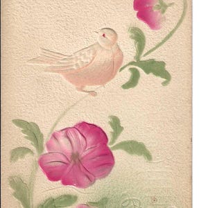 Cartão postal com pássaros e flores em relevo profundo, c. 1910
