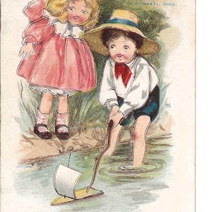 Little Toy Boaters Versicherung Trade Card, c. Um 1880