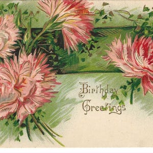 Bold Pink Blooms Geburtstags-Postkarte, c. Um 1910