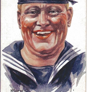 Cartão postal de marinheiro britânico assinado pelo artista, c. 1910