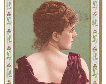 Mooie vrouw kachelt handelskaart, ca. 1880