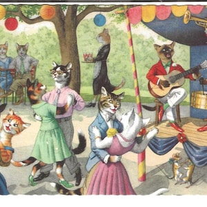 Cartão postal "Gatos de Mainzer dançando no parque", c. 1960