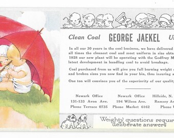 Secante publicitario de Charles Twelvetrees Red Umbrella Kids Coal Company, 1928