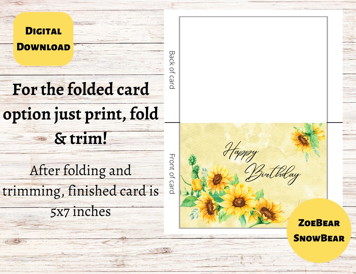 Printable Sunflower Birthday Card - Etsy