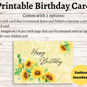 Printable Sunflower Birthday Card - Etsy