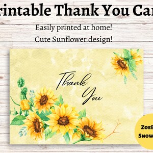 Printable Sunflower Thank You Card - Etsy