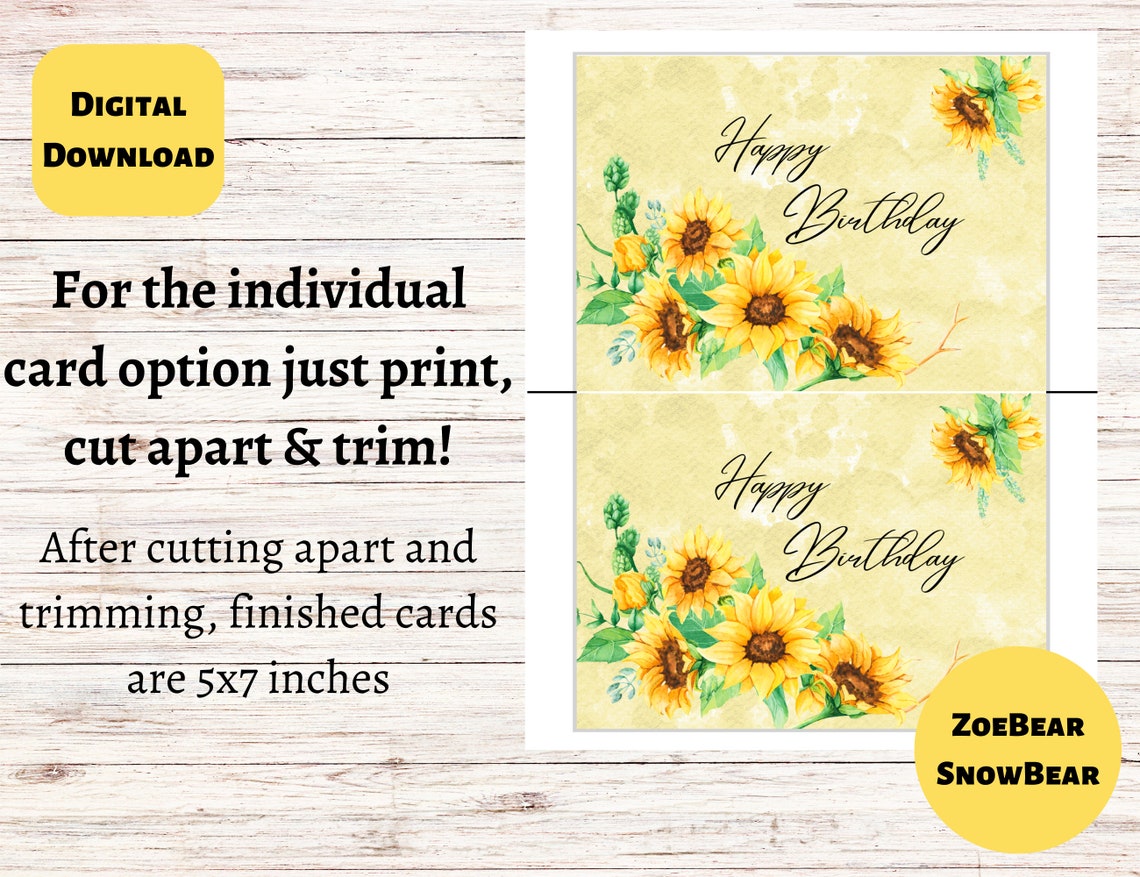 Printable Sunflower Birthday Card - Etsy