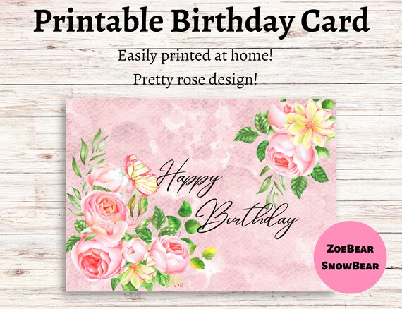 Printable Rose Birthday Card - Etsy
