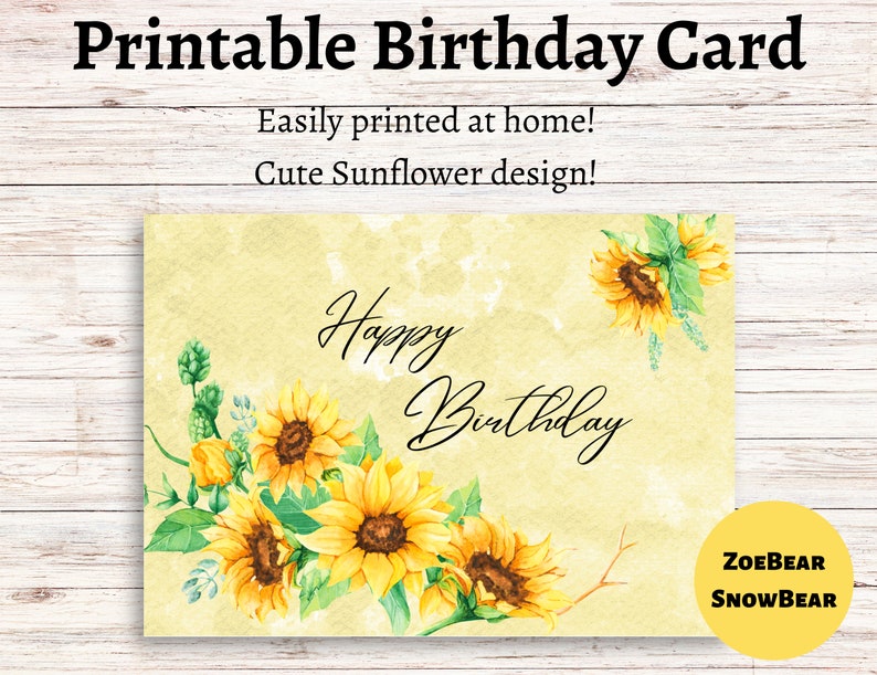 Printable Sunflower Birthday Card - Etsy