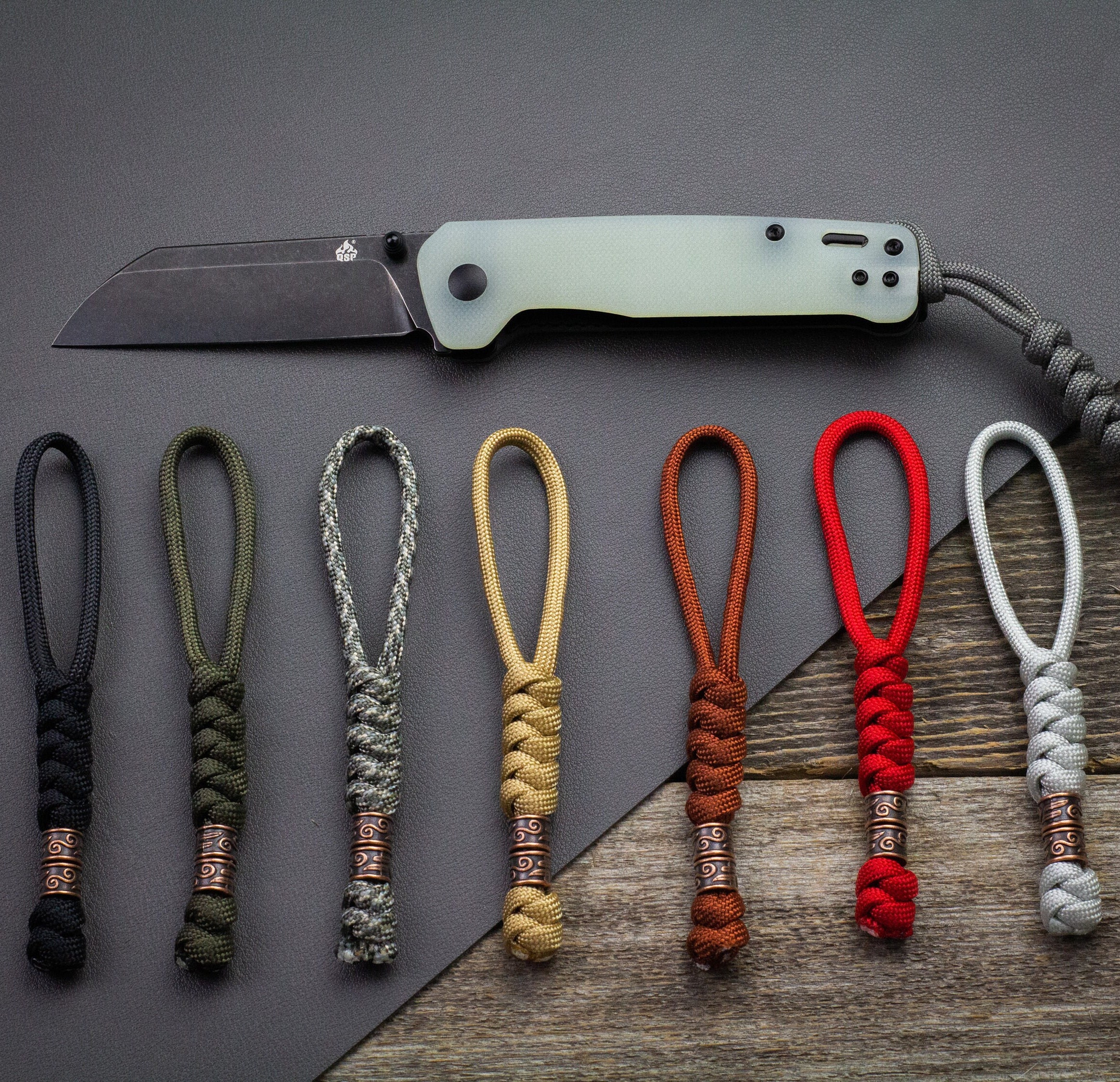 Knife Lanyard Paracord Tibetan Red Copper Beads EDC 