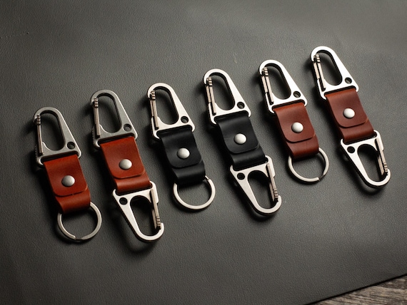 Titanium Leather Carabiner Keychain – Full Grain Minimalist EDC