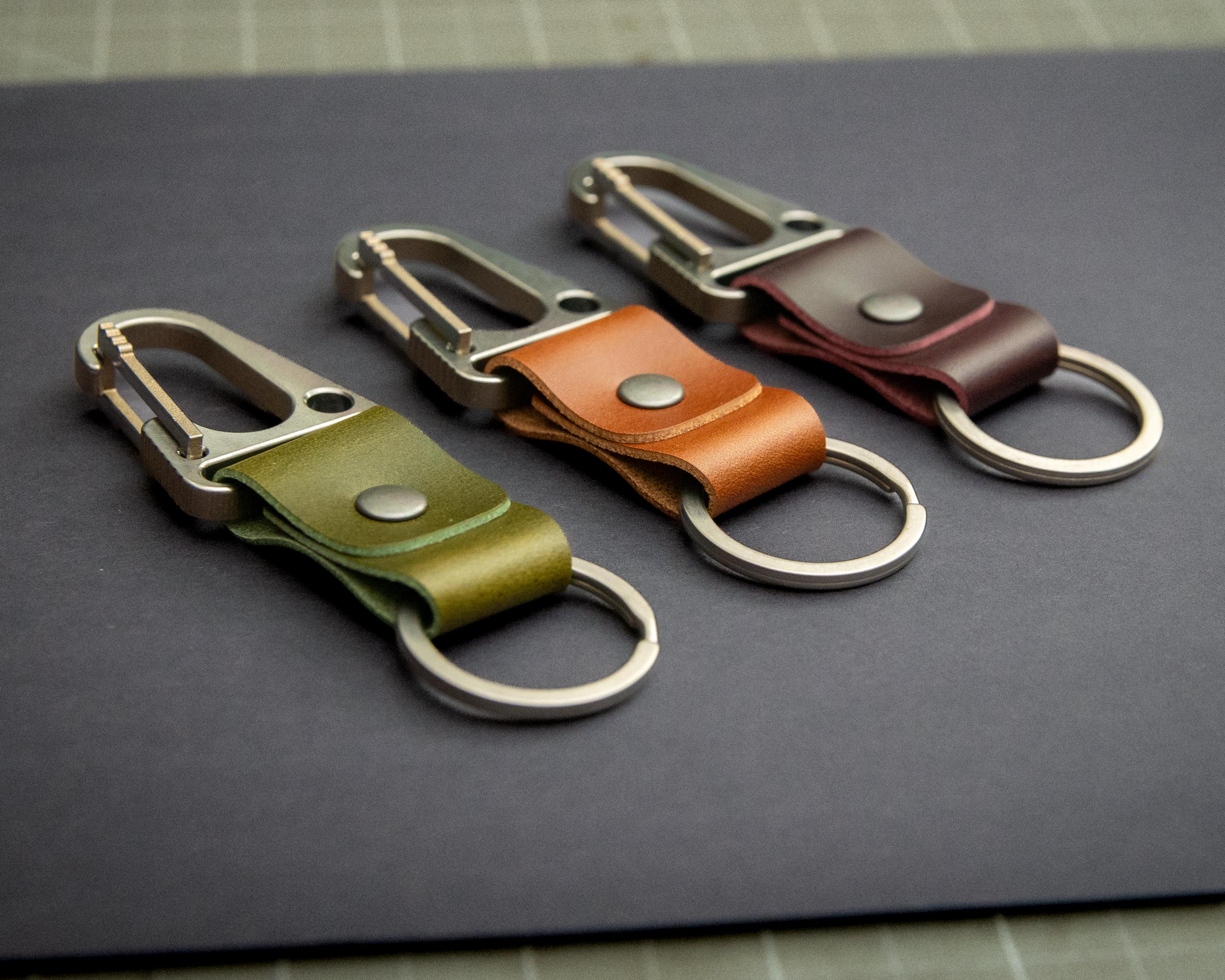 Titanium Leather Carabiner Keychain – Full Grain Minimalist EDC