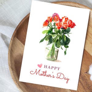 Happy Mother's Day Card – Watercolor Rose Painting, Instant Download, Hand-Painted Floral Greeting for Mom