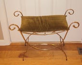 Mid Century Gold Hollywood Regency Dressing Room Bathroom Bedroom Vanity Chair Stool Patio Decor Plant Stand Metal Bench 27 X 20 X 12