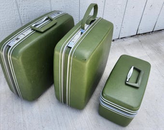 3 Piece 1960s-70 Avocado Green Silhouette Samsonite Luggage
