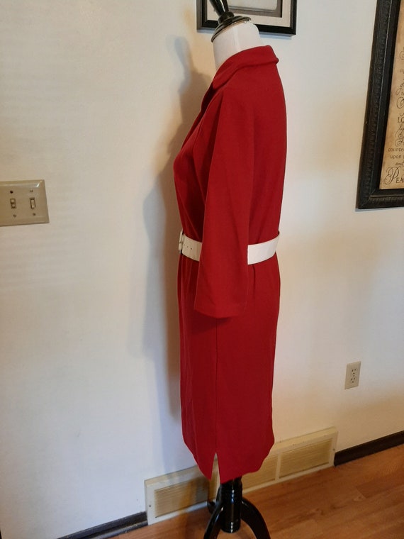 1970s Womens Red Bonded Wool Modest Coat Dress Si… - image 4