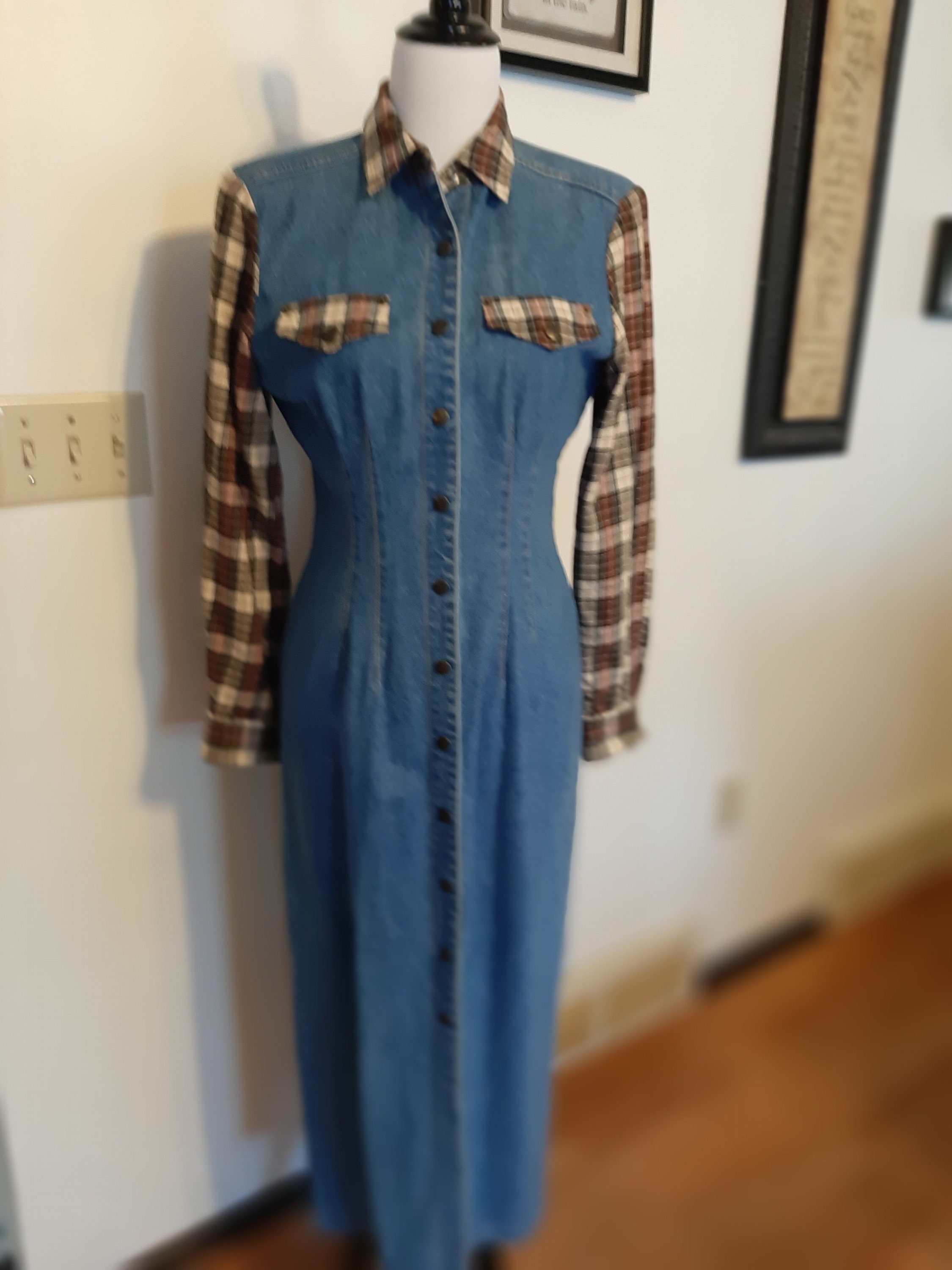 white christmas dresses Denim with Plaid Collar Dress main image 1