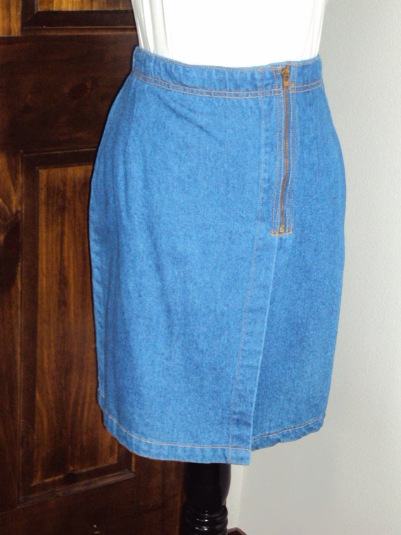1970s Womens Gitano Denim Mini Wrap Pencil Skirt S