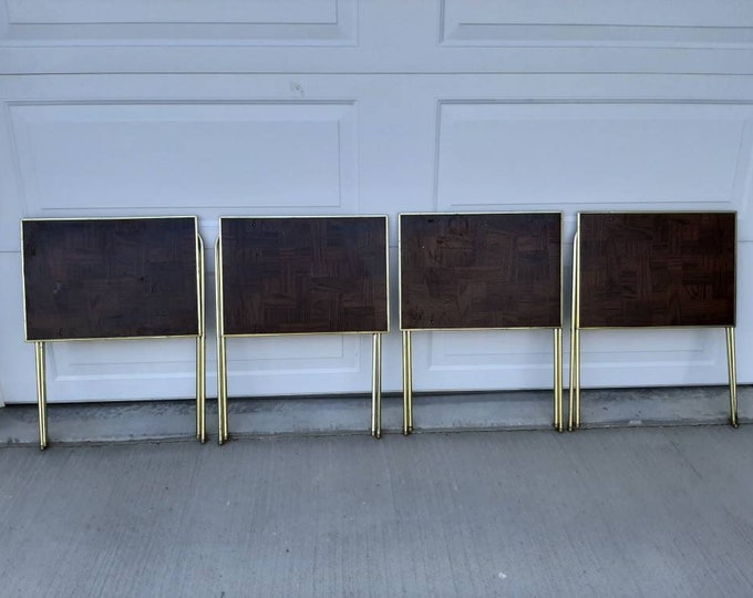 Vintage Set of 4 Faux Wood Folding TV Trays 21 X 15 X 24.5/ 1970s Brown/gold Faux Wood TV Trays