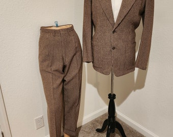 1950s Mens 2 Piece Brown Tweed Campus Togs Wool Suit Size 38/29 /Mid Century Brown Wool Tweed 2 Piece Mens Suit Size S/Wedding/Prom 50s Suit