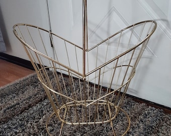 1960s Hollywood Regency Mid Century Modern Gold Tone Bucket Magazine Rack 23" X 17" X 10"/ 60s Gold Towel/Quilt Holder/Rack/Gold Oval Stand