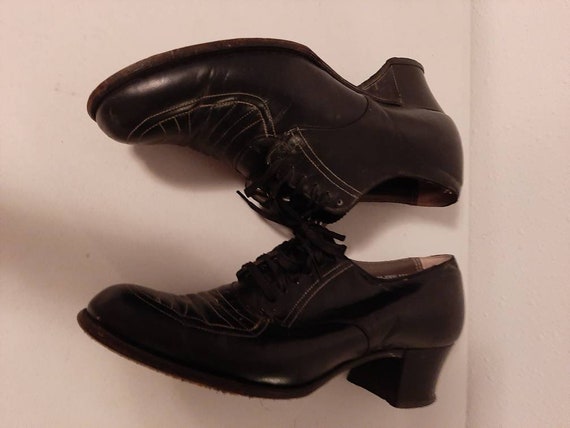 1930s-40s Womens Black Leather Oxford Miller Hero… - image 4