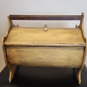 Caja de costura de madera pequeña de los años 1940 y 1950/Caja de costura de madera antigua vintage con bandeja para hilo/Caja de costura de madera de mediados de siglo con dos tapas de 12&quot; x 9&quot; x 11&quot;