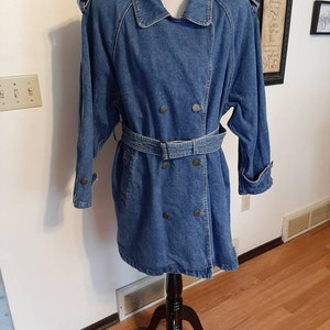 1980s Womens L.A. Blues Denim Duster Fall Jacket Size 22-24/ Womens Oversized Denim Jean Jacket With Back Flap And Shoulder Tabs Size 2 XL
