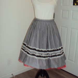 Mid Century Womens Black/White Gingham Check Swing Skirt Size S-M/ Black/White Country Dance Skirt/Circle Skirt/ Square Dance Skirt/50s-60s