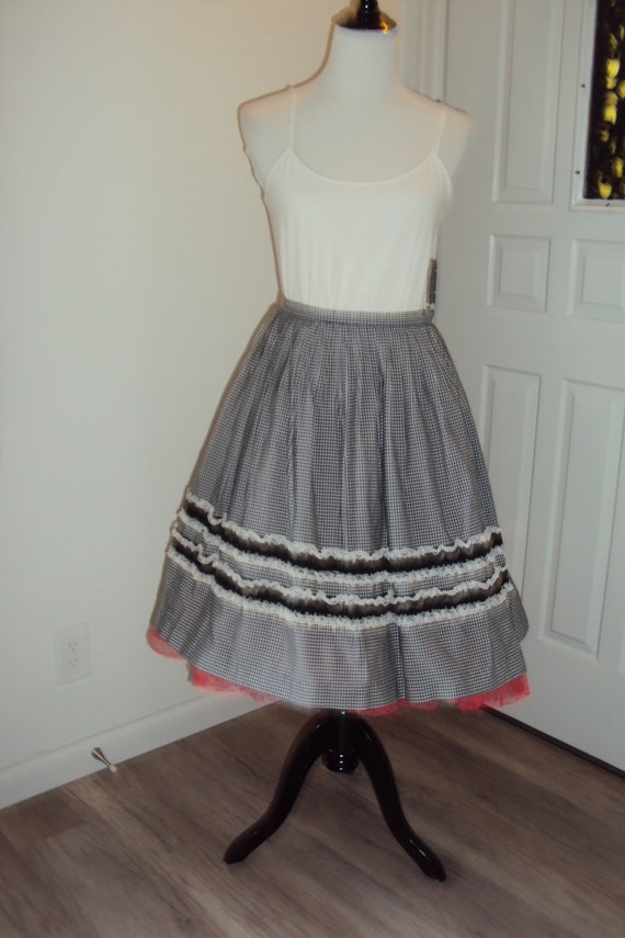 Mid Century Womens Black/White Gingham Check Swing