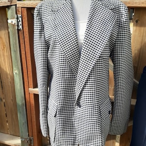 1970s Mens Navy/White Houndstooth Check H Bar C Ranchwear Western Blazer/Sport Coat Size 44/Mens Vintage H Bar C Western Rockabilly Blazer
